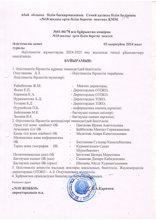 Әдістемелік кеңес құрамы бұйрығы