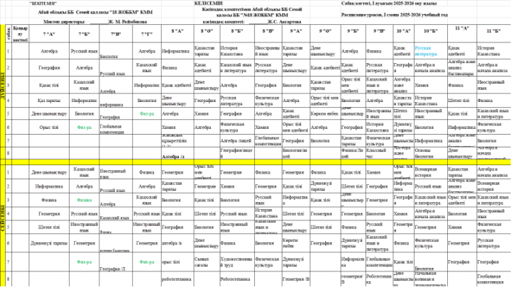 Расписание уроков 2025-2026